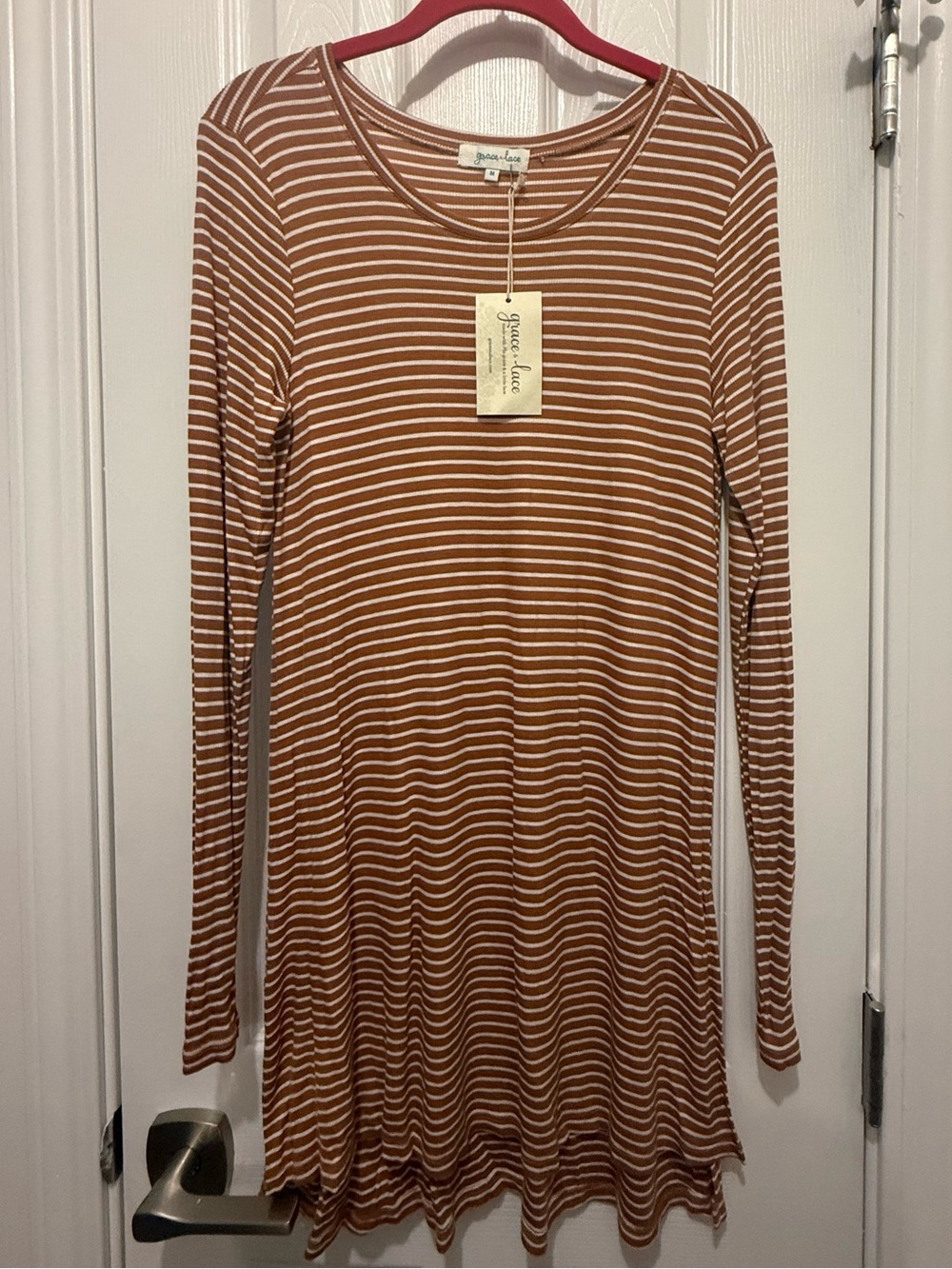 Grace and Lace  Long Sleeve Striped Top - Stripe Rust NWT New